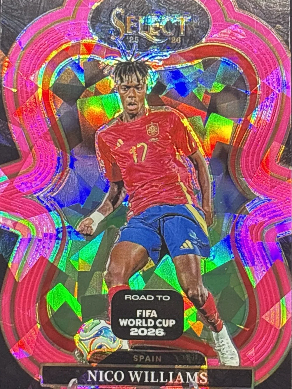 Panini Select Holographic Nico Williams Spain Trading Card - Pink Parallel Prizm